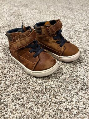 wonder nation Brown High-Top Toddler Sneakers with Navy Laces
